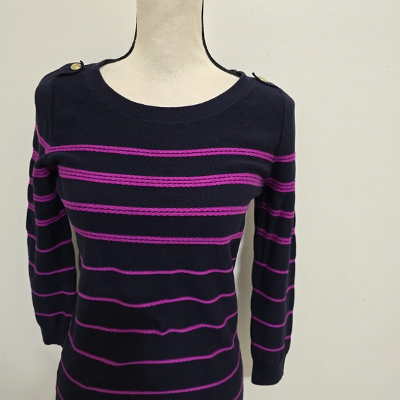 BANANA REPUBLIC size Small Striped Pullover‎ Sweater Button Classic Preppy Navy - Picture 4 of 13